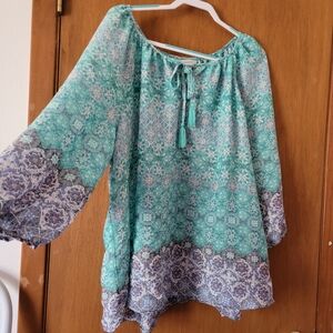 CJ Banks Relaxed Fit Teal Bohemian Tunic Womens Plus Size 3X